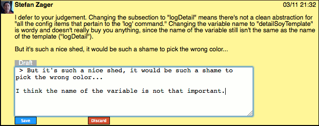 user review ui side by side diff screen comment reply